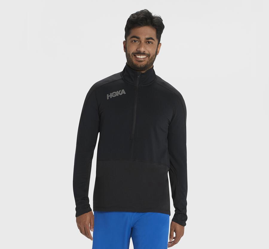 Hoka Mens Tops NZ - Hoka 1/2 Zip Midlayer Black (KBN260347)